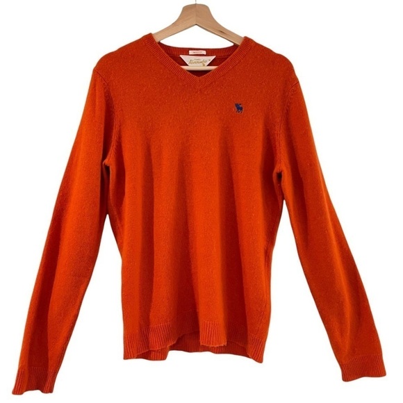 ABERCROMBIE & FITCH Vintage Orange V-Neck Wool Blend Sweater Size M - Picture 1 of 8